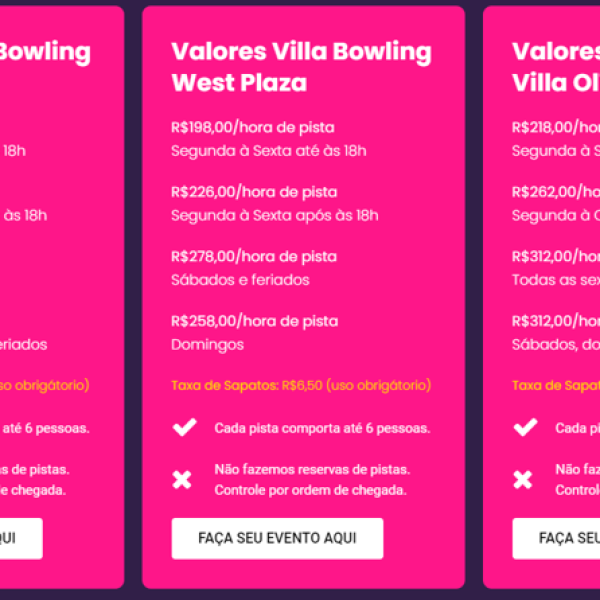 preços villa bowling